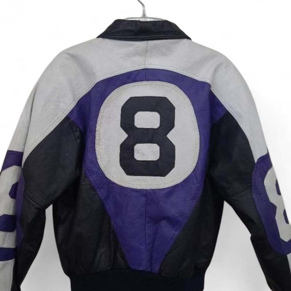 Vintage Michael Hoban 8-Ball Leather Bomber Jacket Purple Black White M/L 22” pi
